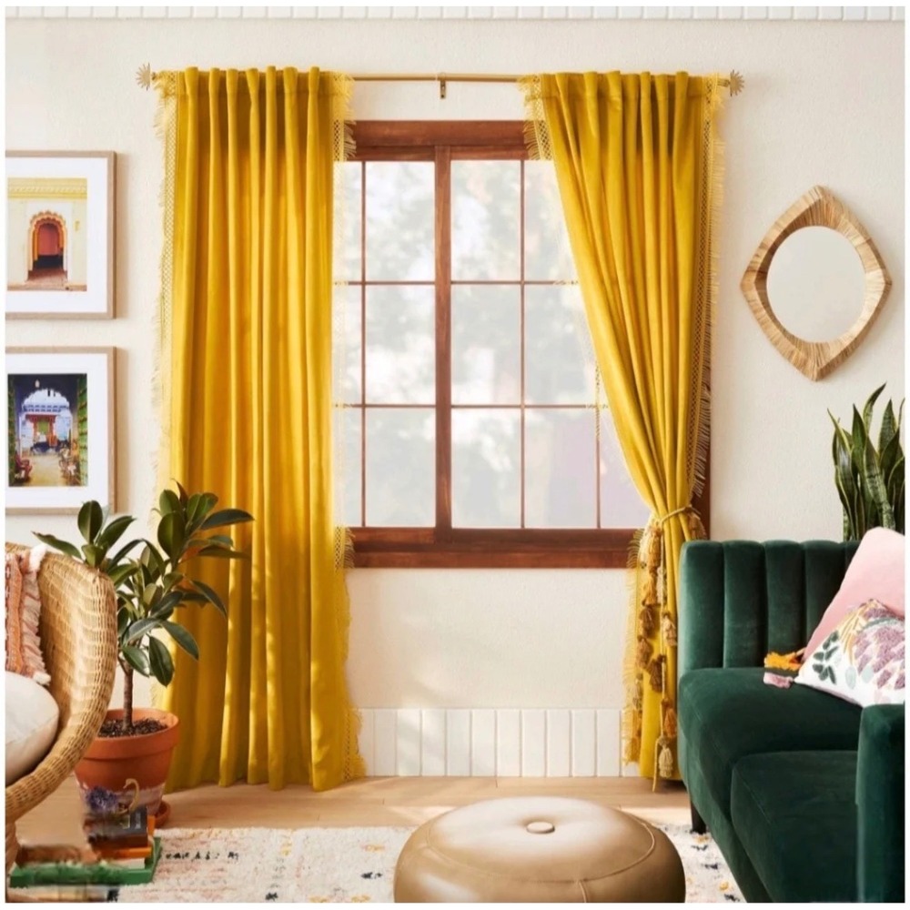 Opalhouse Jungalow Gold Velvet Macrame Light Filtering Curtains 84x54 2 Panels